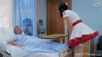 Nasty nurse in a miniskirt Jasmine Jae rides her patient to get well