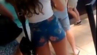 Candid two bubble butt teens in short shorts