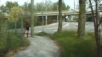 cute young girl peeing in public
