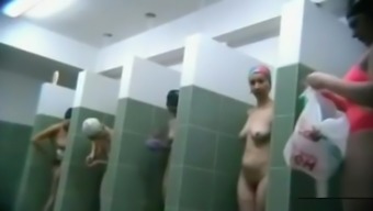 Many moms filmed in a public shower room