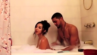 Sultry Latina babe teases a big black cock in the bathtub