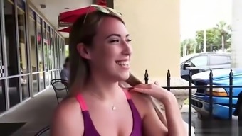 Pretty babe Kimber Lee gets fucked by a stranger for his cash