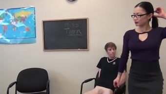 Teacher teases and jerks student