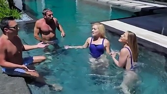 Bisexual teens Swap boyfriends In A Pool Orgy