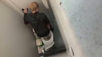 Hidden cam video of slutty natural bitch flashing ass in public toilet