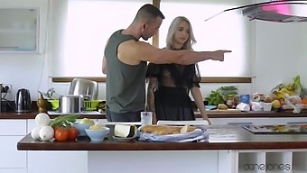 Blonde mom gets her pussy demolished in the kitchen