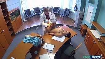 Naughty doctor bangs his amateur brunette patient on the table