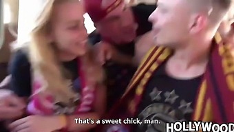 Football fans fucked wife, and her husband watches.