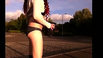 Horny tranny flashing in broad daylight and loving every second