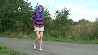Disgusting unshaved cunt of emo slut gets flashed as she pisses outdoors