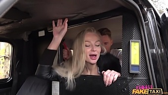Blonde taxi driver Kayla Green lifts her miniskirt to ride a dick