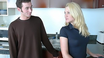 Alexis Malone takes a big young cock in the kitchen