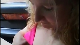 Sexy blonde can't help herself but play with her pussy in her BF's BMW