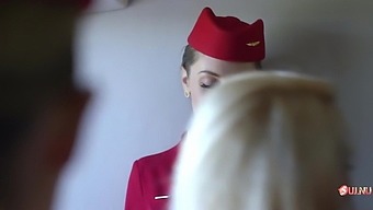 Stewardess fucks a passenger on a plane
