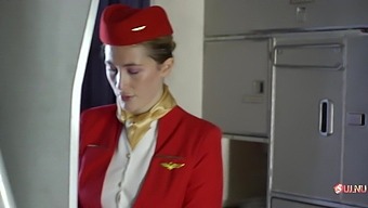 Stewardess fucks a passenger on a plane
