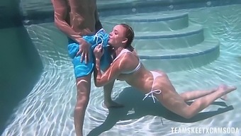 Fake tittied babe Alexis Monroe gives a blowjob under the water and gets fucked