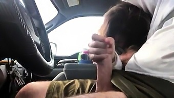 Cute amateur babe sucks and strokes a big cock in the car