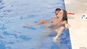 Passionate fucking in the pool ends with cum on ass for Martina Gold