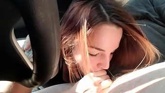 Dazzling young babe reveals her blowjob talents in the car