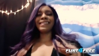 Sanaa West - Flirt4Free - Ebony Babe w Huge Tits Sucks Her Perfect Nipples