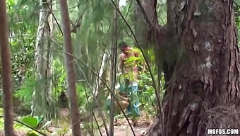 Really wild blonde bitch Ashley Chambers cannot stop fucking in the woods