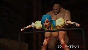 Beautiful female elf gets fucked by the big ogre in the dungeon