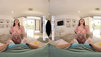 Naughty America - Lily Lane rides big cock in VR