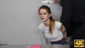Innocent teen babe has her first sex lesson by strict security officer
