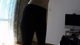 Sultry brunette teen in yoga pants feeds her lust for cock