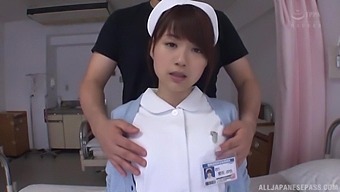 Japanese nurse takes off her panties and opens legs for a quickie