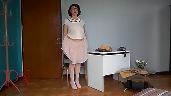 Naked secretary at office. Undressing employee.