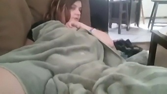 Siblings masturbate on the couch while dad is in the room