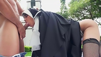 Nun undresses for cock in intimate outdoor fetish