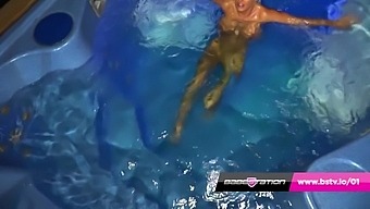 British Skinny Blonde Kerrie Body In Hot Tub With Kerrie Lee Cowan