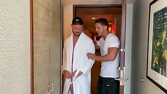 Hardcore fucking in the hotel room between two handsome gay dudes