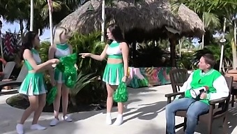 Fucking cheerleaders one by one next to the pool