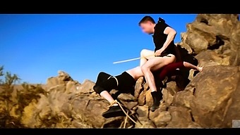 Extreme face sitting on rocks with piss drinking and caning