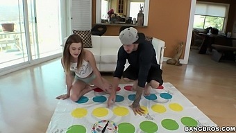 Skinny girl Alaina Dawson drops her clothes while playing Twister game