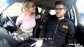 Busty BJ MILF fucked outdoor in car by driving instructor