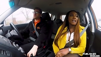 Curvy Nubian gets her pussy pounded in the car by driving tutor