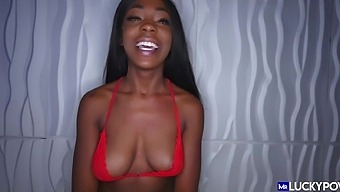 Ebony warms her cunt with vibrator and gives titjob to white fucked