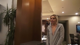 Blonde Trisha Parks with natural tits having fun in the backstage