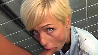 First time this German slut sucks dick in public