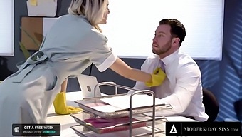 Young cleaning woman doesn't mind if boss fucks her ass hole in the office