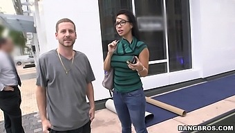 Kinky brunette Kimmy Lee with glasses rides a hard dick in the van