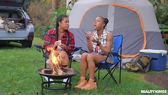 Bitches make out in fabulous lesbian gem while out camping