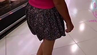 Extremely horny girl without panties in the supermarket