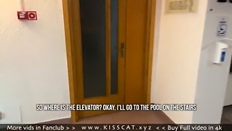 Picked up a Brunette on the Hotel Stairs and Got a Public Blowjob and Hot Sex in the Room
