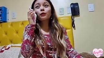 She uses her dirty ass to pay her debt but the boyfriend calls her cell phone while they fuck her hard