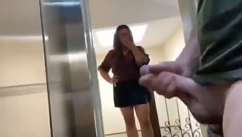 ELEVATOR ADVENTURE Neighbor Milf returns from party and she can't resist